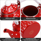 1.8 Quart Red Vintage Enamel Tea Kettle - Stovetop Safe Cute Retro Water Kettle, Enamel on Steel No Whistling Hot Water Pot for Home Kitchen Decor, Coffee & Tea Making