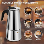 12 Cup Stovetop Espresso Maker Stainless Steel Moka Pot Stove Top Percolator Italian Coffee Makers Capable Mocha Greca Machine Cafe Classic Induction Cookers for Home and Camping 600ml 20oz