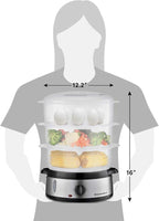 Elite Gourmet Maxi-Matic Electric Food Vegetable Steamer with BPA-Free 3 Tier Stackable, Nested Basket Trays, Auto Shut-off 60-min Timer, 800W, 9 Quart, Stainless Steel