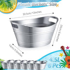 meekoo 6 Pcs Plastic Ice Buckets Bulk with Handles 4.5L Oval Storage Tub Large Capacity Ice Drink Bucket for Easter Summer Party Bar Wine Beer Champagne Beverage Bottle Cooler(4.5 L,Metal)