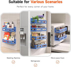Sevenblue 4 Pack Strong Magnetic Spice Rack for Refrigerator, Multipurpose Magnetic Shelf for Fridge with 4 Hooks for kitchen and Bathroom Organization, Blue