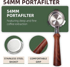 54mm Bottomless Portafilter for Breville Barista Express/Pro/Touch/Bambino18-21g Precision Basket, Stainless Steel 304 Filter Basket, Naked Portafilter for Espresso Extraction(54mm Walnut)