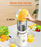 Juicer Machines, 2-in-1 Cold Press Juicer for Juice & Sorbet, suit for Vegetable and Fruit with 5-Inch Wide Chute, Powerful Masticating/High-Yield High Nutrients/Rev Mode/Easier Clean (Ivory)