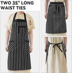 NLUS 2 Pack Cooking Aprons for Women with Pockets Adjustable Kitchen Bib Aprons for Women Men Chef, Black/White Stripe (Black/White Stripes)