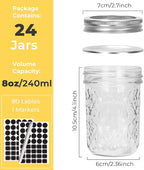 CycleMore Mason Jars 8 oz, 24 Pack Canning Jars with Airtight Lids and Bands, Half Pint Canisters Ideal for Fermenting, Jam, Honey, Pickling, Wedding/Shower Favors, DIY Decors