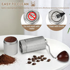 Detachable Manual Coffee Grinder with 25 Level Stainless Steel Conical Burr Portable Aluminum Coffee Bean Grinder Grinder Gift Set Suitable for Moka Pot Espresso Pour Over Easy Cleaning with Brush