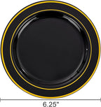 bUCLA 100PCS Black and Gold Plastic Plates - 6.25 inch Black Gold Premium Hard Disposable Dessert/Salad/Appetizer/Small Cake Plates for Party, Graduation & New year