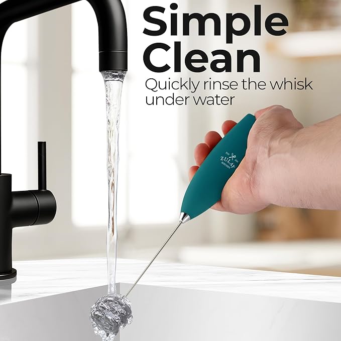 Zulay Kitchen Patented Tornado Triple Whisk Milk Frother with 4 Duracell Batteries – Handheld Foam Maker for Coffee, Lattes, Matcha & Hot Chocolate – Rich, Creamy Froth in Seconds - Vivid Emerald