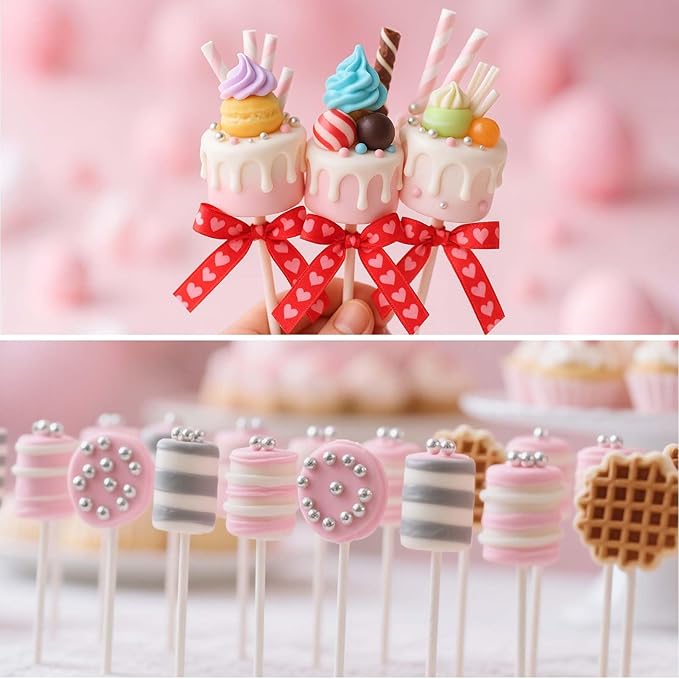 Juome Circle Cake Pop Mold Kit, 8 Cavities Cakesicle Molds Silicone with 50 Sticks & 50 Packaging Bags, Round Cake Pop Maker Supplies Accessories, Baking Tools for Home Baking Desserts