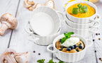 Foraineam 6 Pack Oven Safe Porcelain Souffle Dishes with Double Handles, 10 Ounce Round Mini Quiche Pan, Baking Pie Dish Ramekins For Pudding, Creme Brulee, Souffle