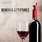 Esatto Pour and Seal, Plastic Bottle Pourers With Built In Lid – Easy and Precise Pouring, Lid for Storing and Healthy Practices, Professional Bar Tool, Pack of 12 Pieces Wine Stopper Pourer (Red)