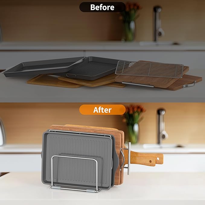 Cutting Board Stand and Organizer - Stainless Steel Rack for Countertop, Chopping Board Holder (1 Pack)