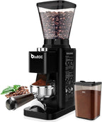 Electric Conical Burr Coffee Grinder with 48 Grind Settings, 35s Timer, Detachable 48-51mm Portafilter Holder, Anti-Static, Low Noise for Home Espresso, Drip, French Press (Black)