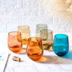 Khen European Style Shatterproof Tritan Stemless Wine Glasses, Acrylic Glass Drinkware, Unbreakable Colored, 6 - Set - BPA-free plastic, Reusable, Dishwasher Safe, All Purpose Glassware 15oz - (Muted)