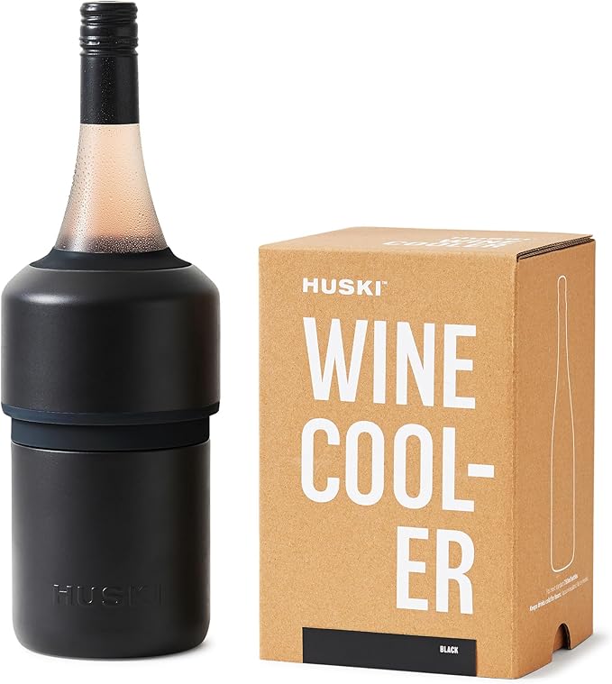 Huski Wine Chiller | Award Winning Iceless Design | Keeps Wine Cold up to 6 Hours | Wine Accessory | Next Generation Ice Bucket | Fits Some Champagne Bottles | Perfect Gift for Wine Lovers (Black)