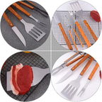 1set Barbecue Tools Wood Handles Portable Grilling Utensil for Outdoor Cooking Camping and BBQ Gatherings