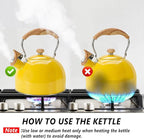 Tea Kettle,Whistling Tea Kettle Stovetop 2.6 Quart, Tea Pots for Stove Top Food Grade Stainless Steel,Wood Pattern Handle(Yellow),With Anti Scald Towel