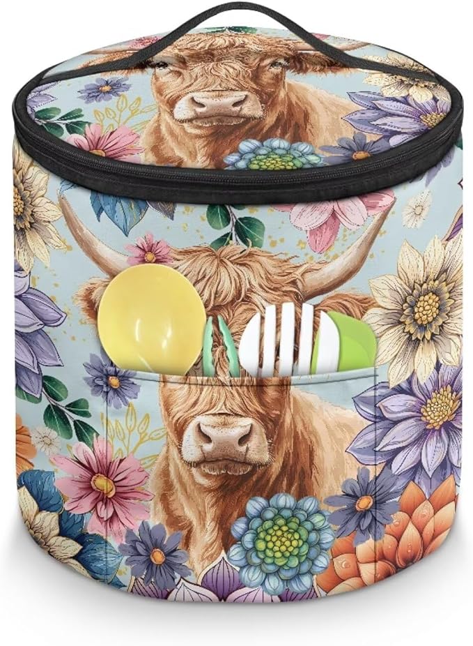 Retro Mandala Appliance Dust Covers for Kitchen Highland Cow Pressure Cooker Dust Cover Easy to Clean Carry Bag for 6 Quart