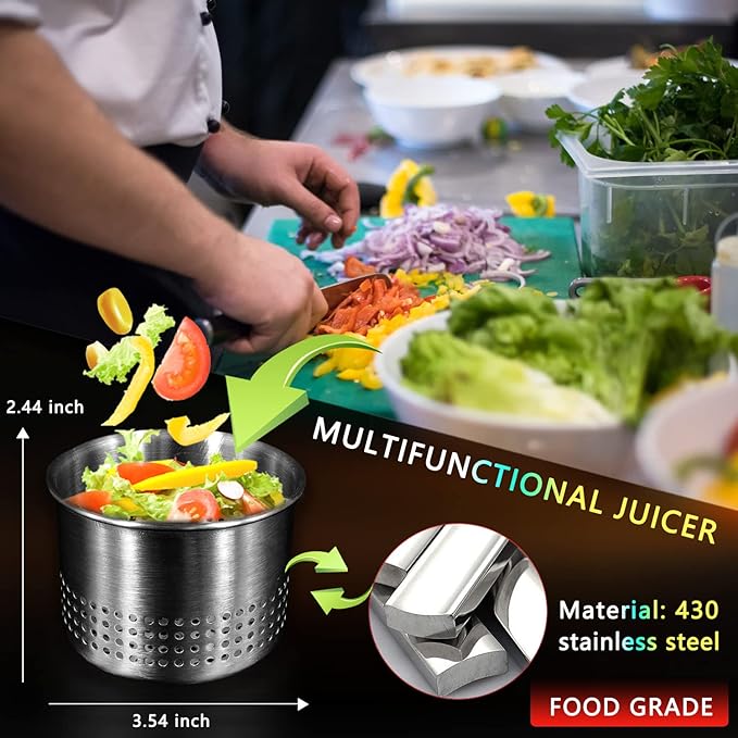 13.5oz Stainless Steel Vegetable Squeezer, Non-Slip Red Silicone Handle, Metal Vegetable Water Squeezer Squeezing Vegetable Liquid