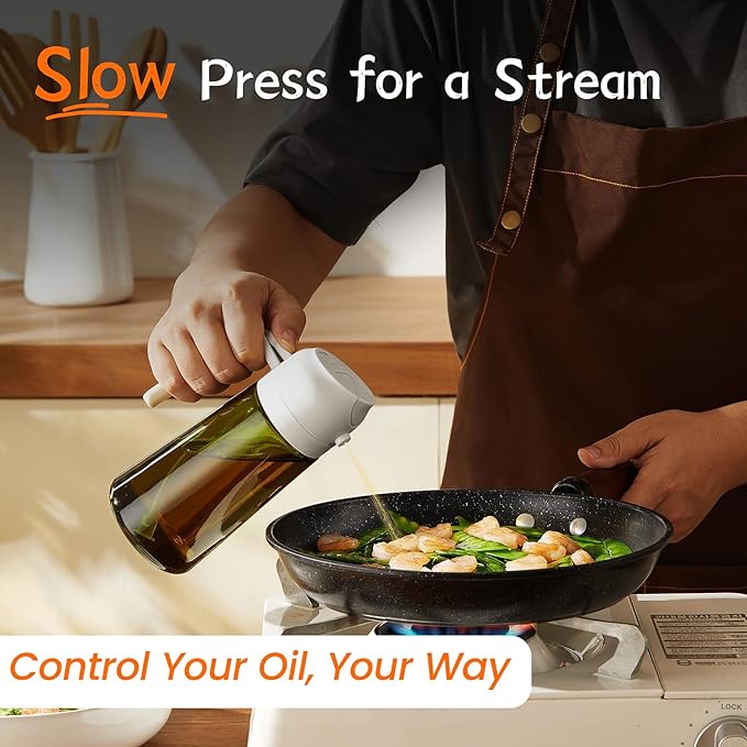 TrendPlain - Original 16oz/470ml Olive Oil Dispenser Bottle for Kitchen Gadgets and Air Fryer Accessories - Olive Oil Sprayer for Cooking w/Stickers - Black&White