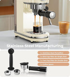 atatix 20 Bar Espresso Machine with Milk Frother, Compact Espresso Maker, Stainless Steel Coffee Machine with Precise Temp Control & 44oz Removable Water Tank for Latte, Cappuccino, Creamy White