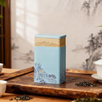 HAN SHENG Tea Canister, Airtight Storage Tin for Loose Leaf Tea & Bags, 8-Inch Decorative Metal Container with Oriental Mountain Design, Blue