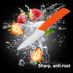 5-Pieces Ceramic Knife Set,Sharp Ceramic Knife with Block Stand,Steak Knife,Orange Kitchen Knives With Anti-Slip handle,Includes 6"Chef Knife,5"Utility Knife,4"Vegetable Knife,3"Bread Knife,1''Peeler