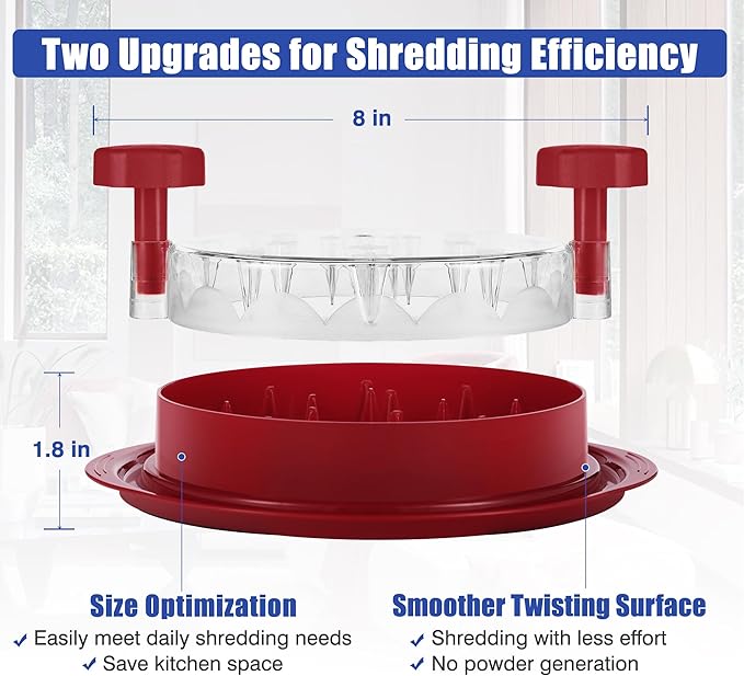 Chicken Shredder Tool Twist: 2026 Pro Food-Grade Visible Meat Shredder with Strong Anti-Slip Base, Ergonomic Handle, Chicken Breast Shredder, Suitable for Pork Beef Chicken (Red)
