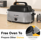 26Qt Turkey Roaster Oven Buffet with Self-Basting Lid, 1450W Electric Roaster Oven with Cool-Touch Handles, Stainless Steel Roaster Oven with Removable Pan and Rack, Silver