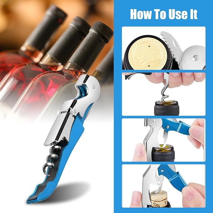 12 Pieces wine key wine opener Professional Waiter Corkscrews Stainless bottle opener Fold Serrated Foil Cutter Key for Family, Company Party,Bars,Restaurants(blue)
