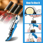 6 Pieces wine key wine opener Professional Waiter Corkscrews Stainless bottle opener Fold Serrated Foil Cutter Key for Family, Company Party,Bars,Restaurants(blue)