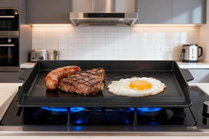 Universal Cast Iron Griddle for Charcoal & Gas Grills and Stove Top, 23" x 16" Stove Top Griddle with Pre-Seasoned Nonstick Coating, Thickened Extra High Sidewalls Grill Plate for Camping and Parties