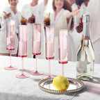 100 PCS Pink Champagne Flutes Plastic 5.4 OZ Clear Acrylic Champagne Flutes Sparkling Wine Glasses Wedding Table Decorations Reusable For Valentines Toasting Engagement Party Supplies