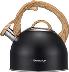 MARSKITOP Whistling Tea Kettle for Stove Top 2.6 Quart, Food Grade Stainless Steel Tea Pot for Stove Top with Anti-Hot Handle, Black