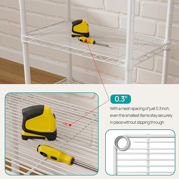 SINGAYE 5 Small Wire Shelves Kitchen Pantry Close Home Organizers and Storage Bathroom Shelf Laundry Room Organization Adjustable Book Metal Garage Shelving Unit