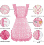 Pinknoke Vintage Pinafore Apron Dress for Women with Pockets Cute Floral Chef Aprons for Kitchen Cooking Baking Gardening