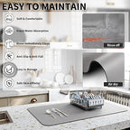 HotLive Dish Drying Mat for Kitchen Counter, Heat Resistant Drainer Mats with Non-slip Rubber Backed, Hide Stain Kitchen Super Absorbent Draining Mat, Easy to Clean Dish Rack Pad, Grey 16"x20"