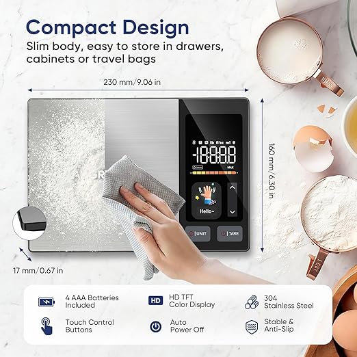 Smart Food Scale with Nutritional Calculator, Free APP with 24 Nutrients Tracking, Calorie, Macro, Premium Stainless Steel Digital Food Scale for Meal Prep Weight Loss, Grams/Ounces, 11lb Capacity