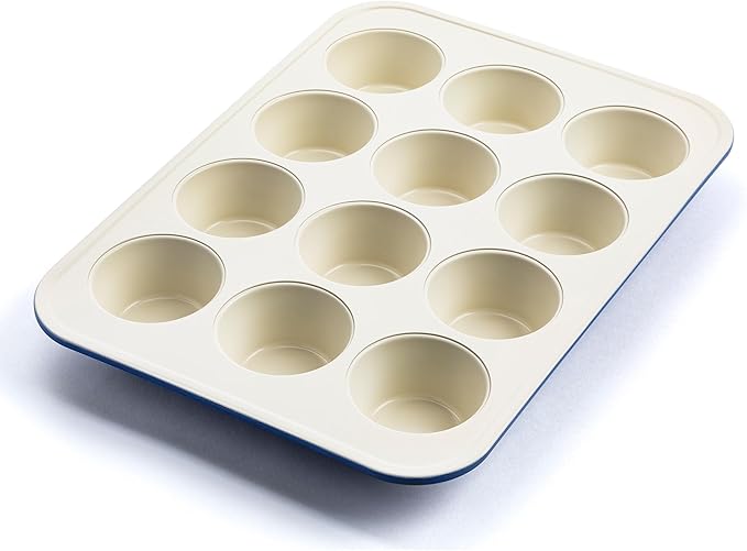 GreenLife 12-Cup Muffin Pan, PFAS-Free Healthy Nonstick Baking Tray, 11.4" x 1.9" x 15.9", Durable Ceramic Bakeware, Cupcakes, Egg Bites, Tarts, Brownies, Blue