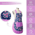 Vintage Floral Apron for Women with Functional Pockets Adjustable Neck Strap for Cooking Baking Mother's Gift