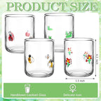 Vesici 4 Pcs Juice Glasses 14 oz Glass Cups Stemless Wine Glasses Hand Blown Drinking Cocktail Cups for Easter Christian Gifts Party Supplies(Ladybug)