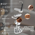 Uncoated 4 Cup Single Tube Moka Pot 304 Thickened Stainless Steel Mini Coffee Maker Stovetop Espresso Coffeemaker Italian Classic Style Brewing Greca Cafe Mocha for Camping Travel Home 310ml