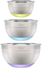 3-Piece Stainless Steel Mixing Bowls with Nonslip Base, 1.5qt, 3qt & 5qt