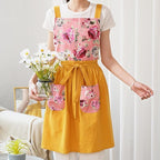 Pinknoke Vintage Pinafore Apron Dress for Women with Pockets Cute Floral Chef Aprons for Kitchen Cooking Baking Gardening