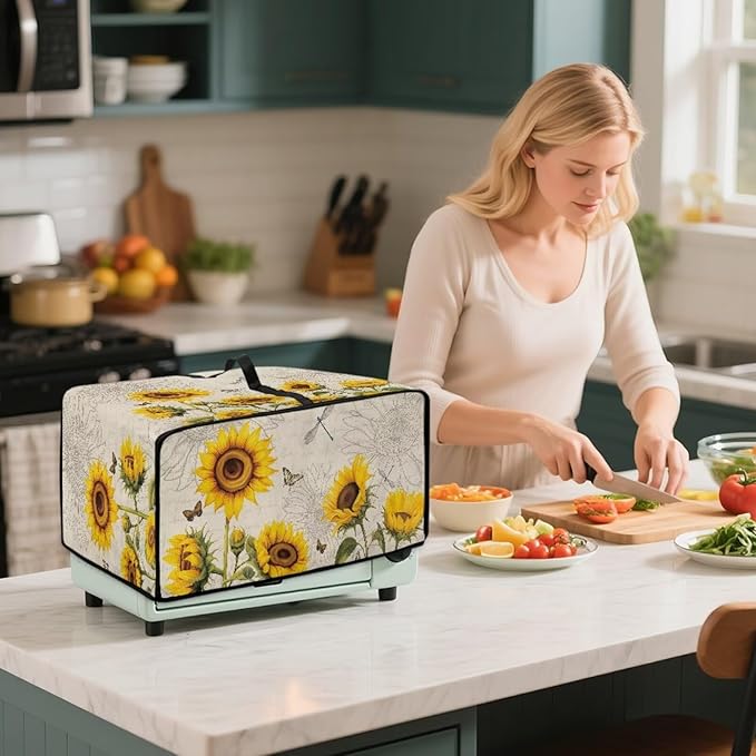 Sunflower Butterfly Dragonfly Print Toaster Oven Dust-proof Cover, Fingerprint Prevention & Greasy Protection Washable Universal Small Appliance Covers (Large-18.5 * 22.5 * 12.99 inches)