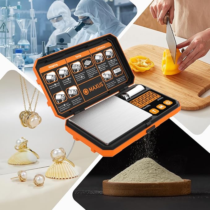 MAXUS Digital Precision Pocket Scale with 200 x 0.01g Accuracy, Calibration Weight, and USB Cable - Ideal for Jewelry, Coins, and More
