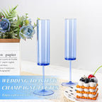 12 PCS Sapphire Blue Plastic Champagne Flutes 5.4 OZ Clear Acrylic Champagne Flutes Sparkling Wine Glasses Long Stem Crystal Champagne Glasses For Wedding Baby Shower Anniversary Party