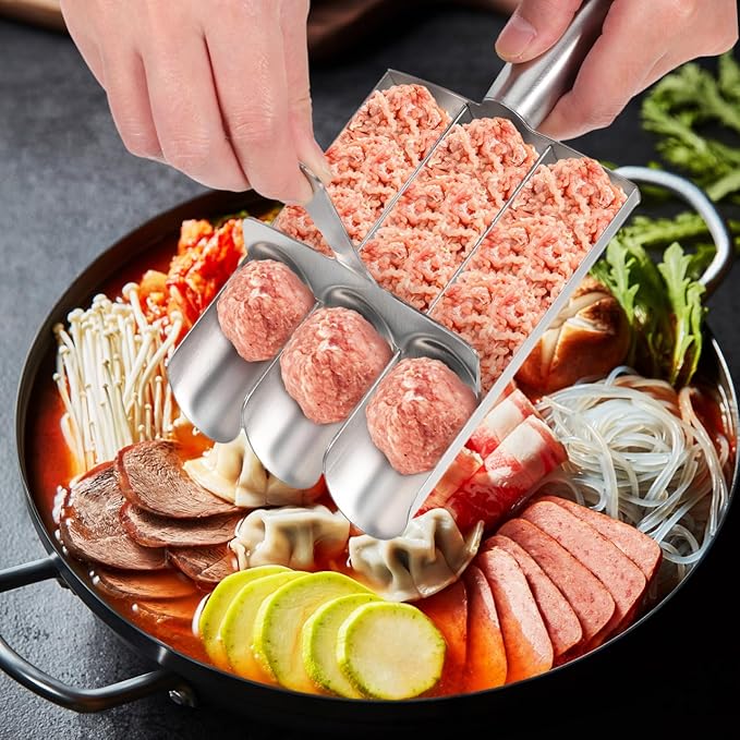 1 Set Stainless Steel Triple Row Meatball Maker Tool Efficient Meatball Mold for Cooking Versatile Kitchen Gadget for Shrimp Cookie Dough and Rice Balls