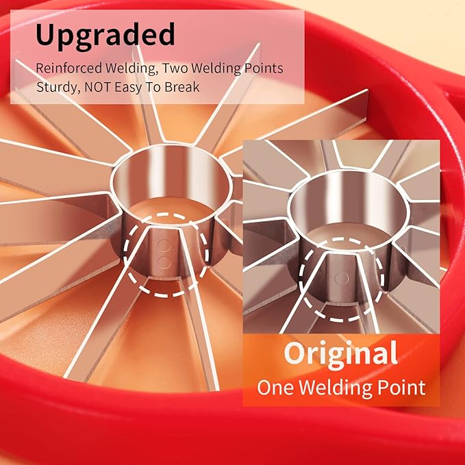 Newness 5.12 Inch Extra Large Apple Slicer, Heavy Duty Apple Slicer 12 Slices, Durable Apple Cutter Slicer, Stainless Steel Apple Slicer and Corer - for Apple, Potato, Onion and More, Red