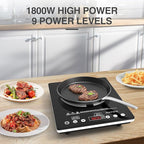 Electric Cooktop Single Burner Portable Stove 1800W 110v -120v Countertop Hot Plates Electric Plug in, Touch Control, Child Lock, 9 Power Levels Low Noise, 4 Hour-Timer Infrared Cooktop
